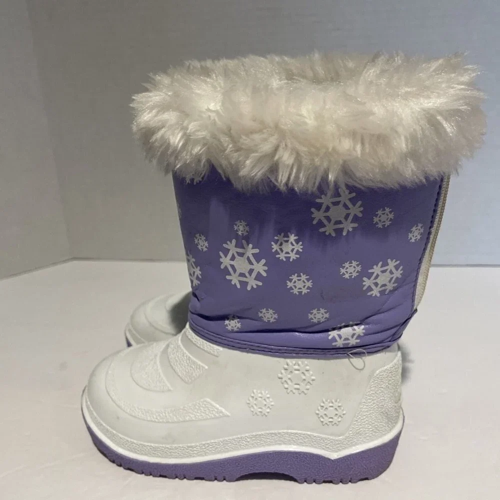 Outbrook Kids Snow Boots Child's Size 8 Faux Fur Lining Waterproof Purple White
